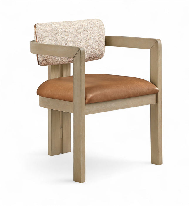 Ravina Vegan Leather And Linen Textured Fabric Upholstered Dining Chair