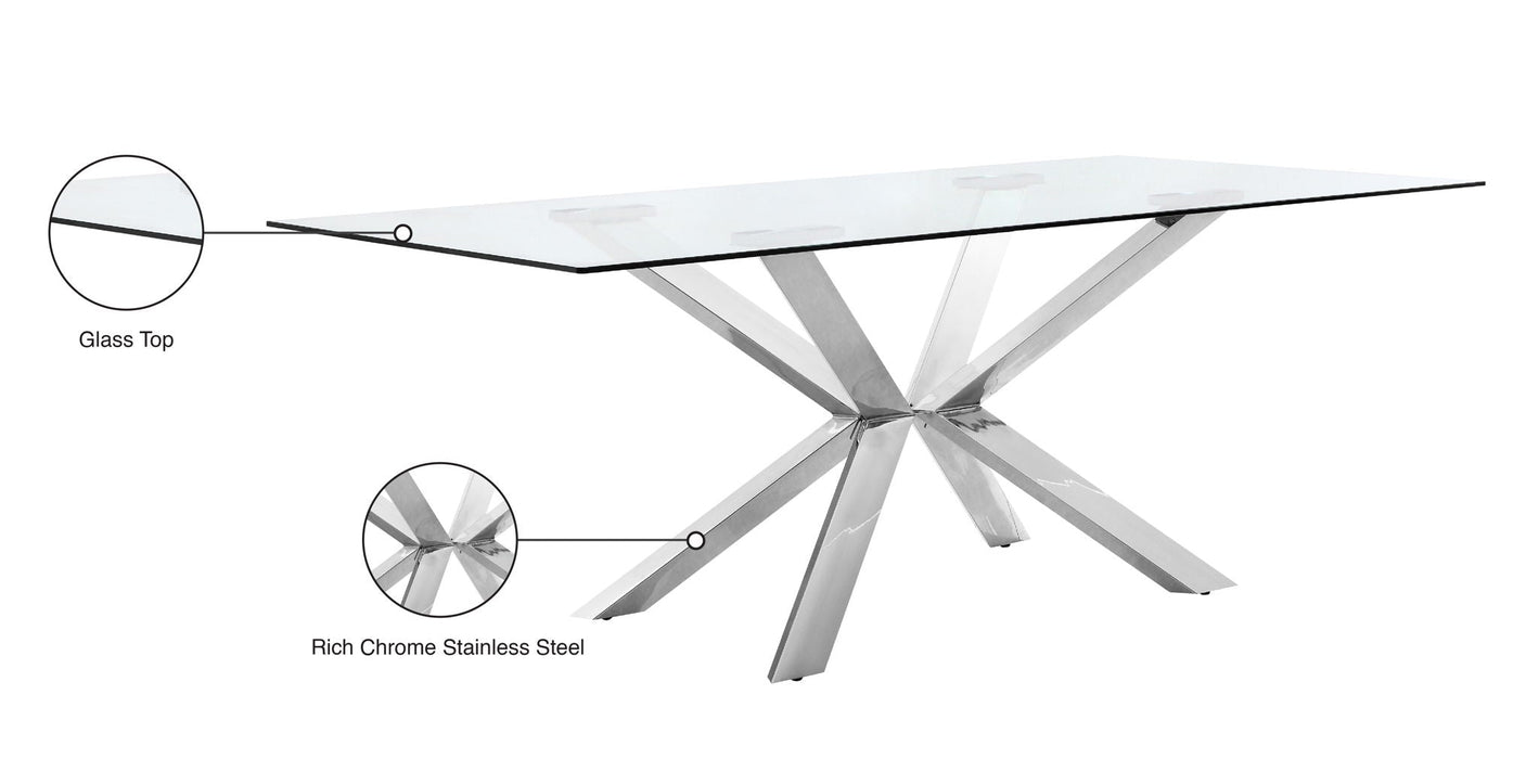 Juno 78" Glass Top And Chrome Steel Base Dining Table