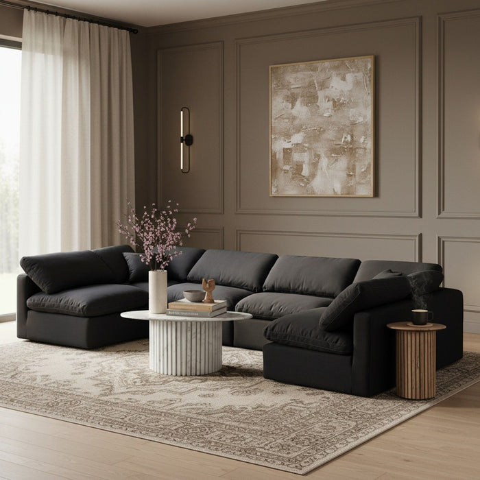 Indulge 140" Linen Textured Fabric Upholstered 6pc. Modular Sectional