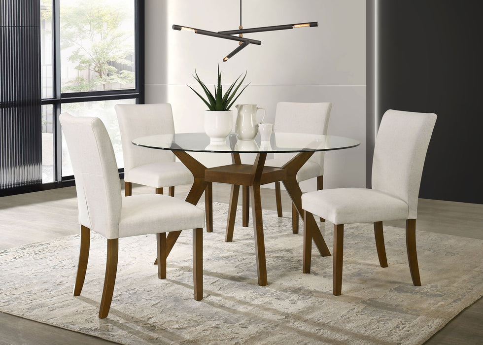 Paxton 5-Piece Round Glass Top Dining Set with Teal Blue Parsons Chairs
