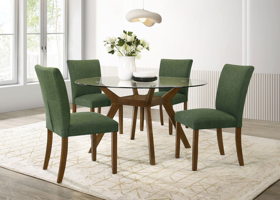 Paxton 5-Piece Round Glass Top Dining Set with Teal Blue Parsons Chairs