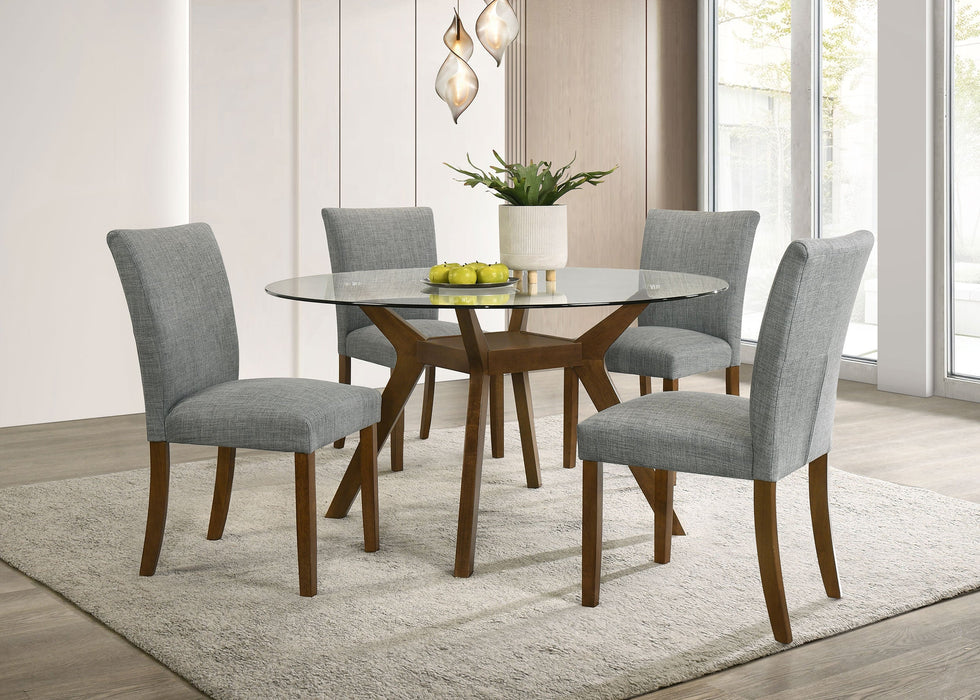 Paxton 5-Piece Round Glass Top Dining Set with Teal Blue Parsons Chairs