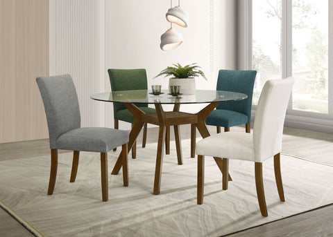 Mesa de comedor redonda Paxton de 48 pulgadas con tapa de vidrio, madera marrón