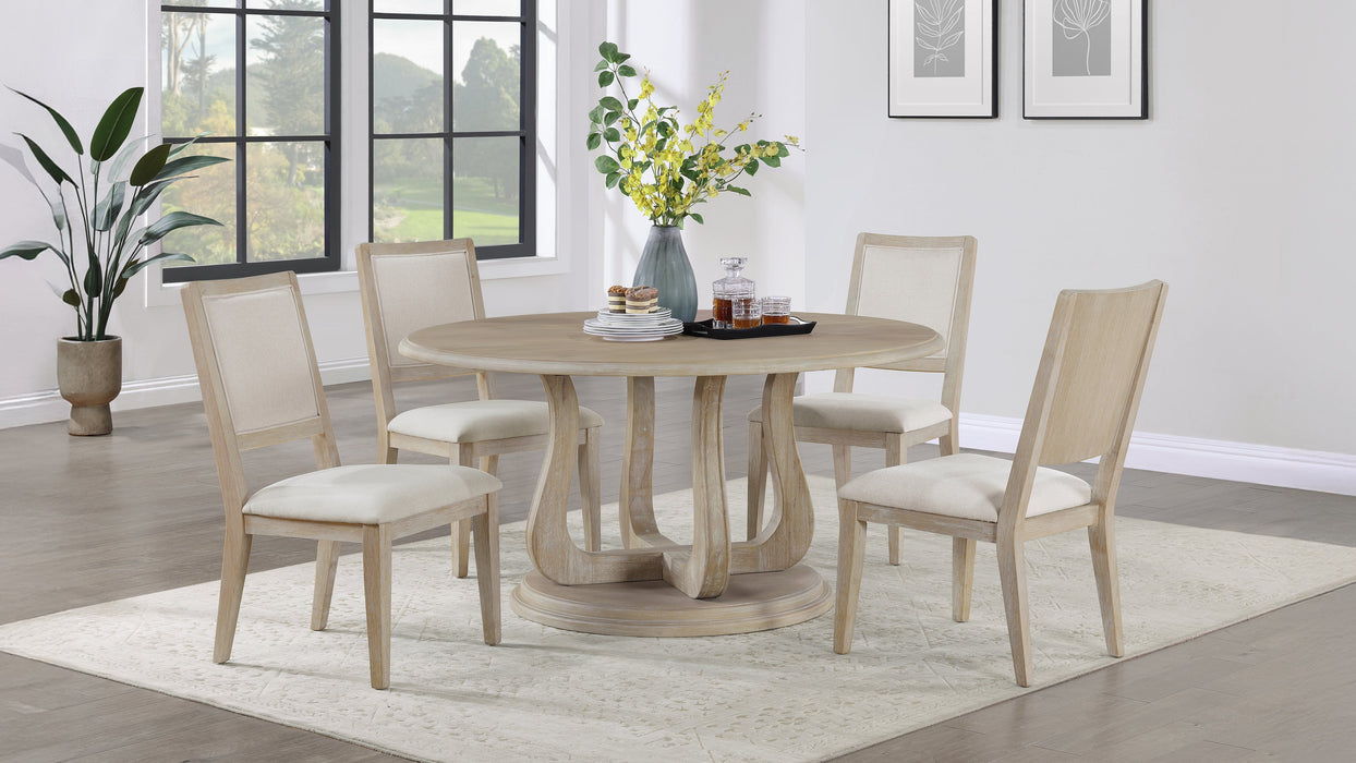 Trofello 5-Piece Farmhouse Round Pedestal Dining Set White Washed