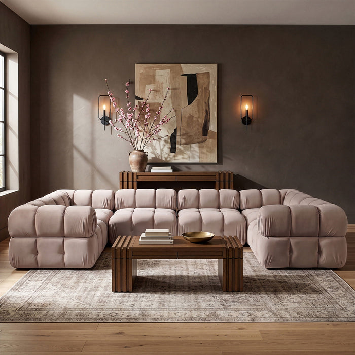 Orin 148" Velvet Performance Fabric Upholstered 6 Pc. Modular Sectional