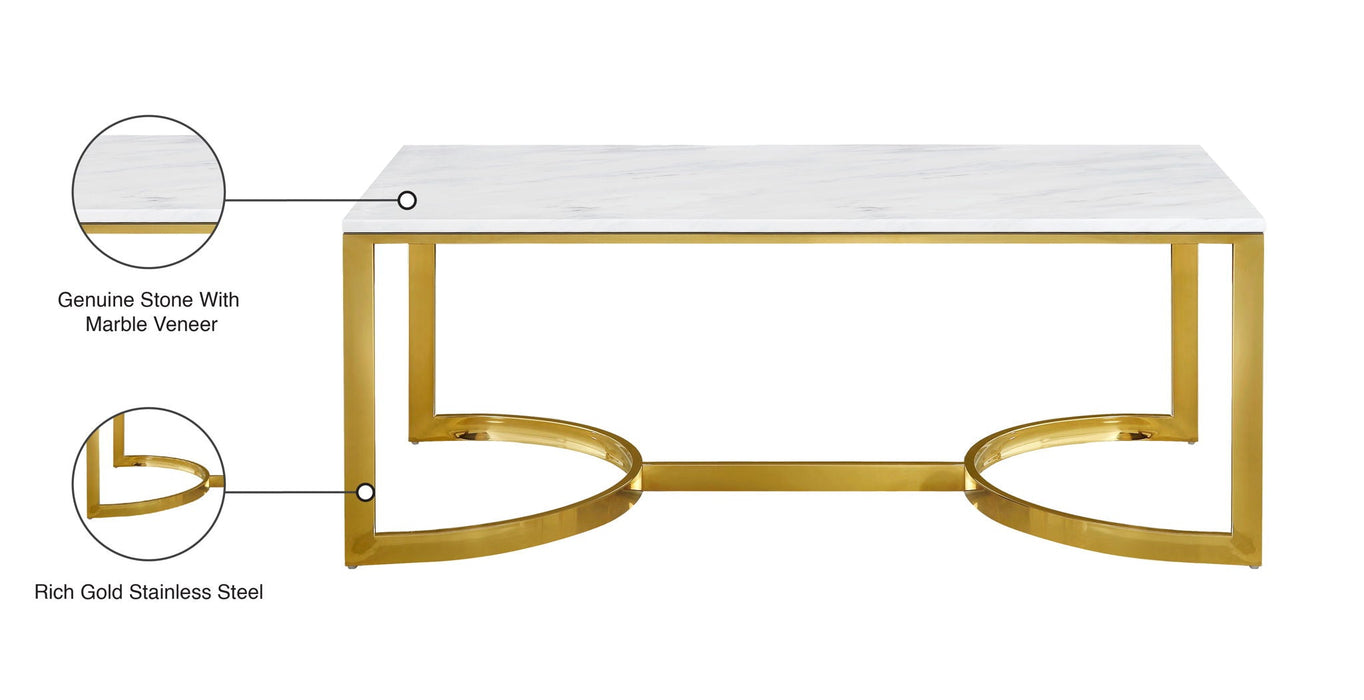 London Marble Veneer Top And Gold Steel Base Coffee Table