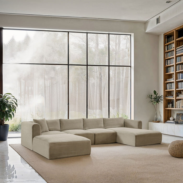 Shaggy 145" Corduroy Performance Fabric Upholstered Modular Sectional