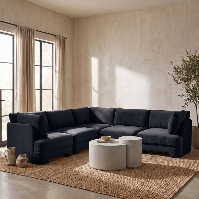 Hammond 111" Velvet Performance Fabric Upholstered 5pc. Modular Sectional