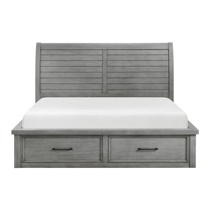Logandale Platform Bed with Storage Footboard and Side Rails - Eastern King / Gray