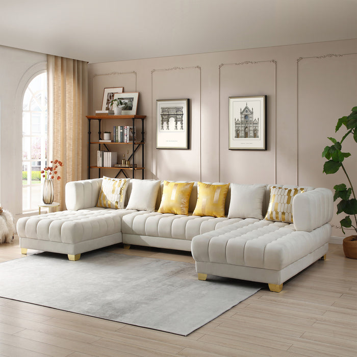 Marigold U-Shaped Velvet Sectional Sofa in Cream