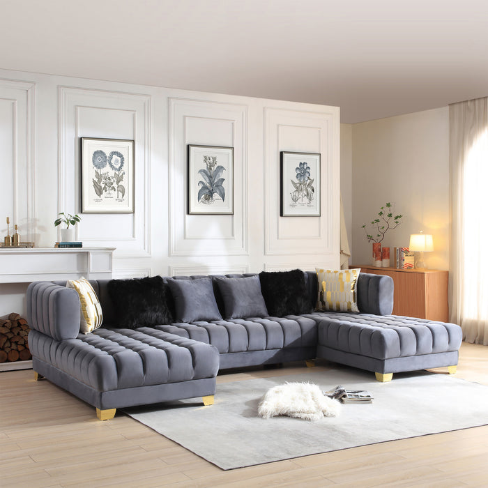 Marigold U-Shaped Velvet Sectional Sofa in Cream