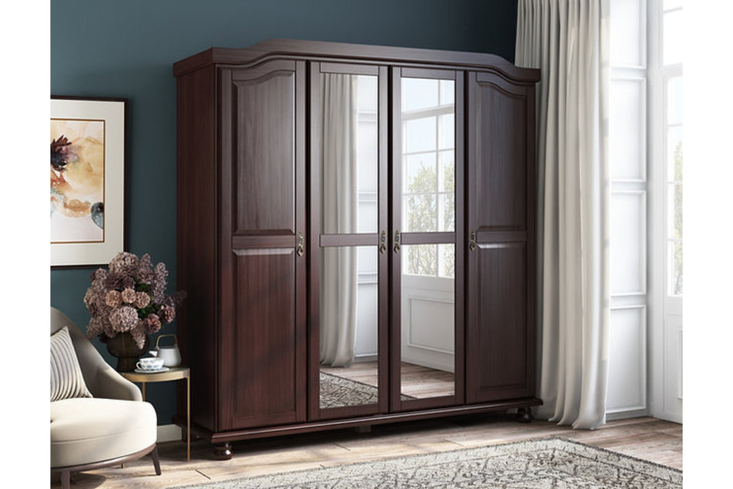 100% Solid Wood Kyle 4-Door Wardrobe with Mirrors With Optional Shelves