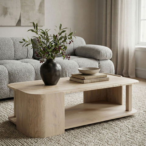 Calabria Genuine Marble And Oak Wood Coffee Table