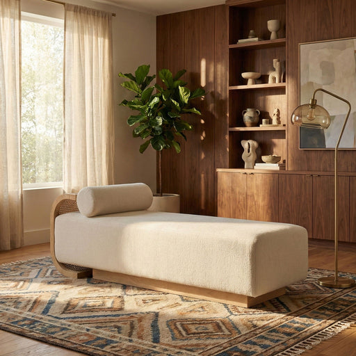 Zephyr Cane And Linen Textured Fabric Upholstered Chaise