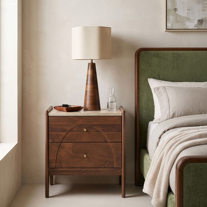 Veya 22" Genuine Marble And Mango Wood Nightstand