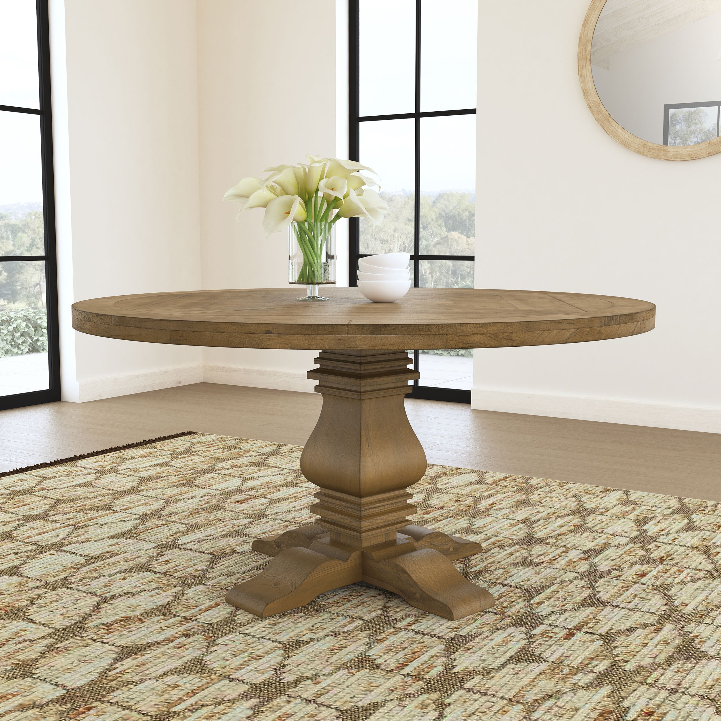 Florence Round 60-inch Wood Dining Table Rustic Honey