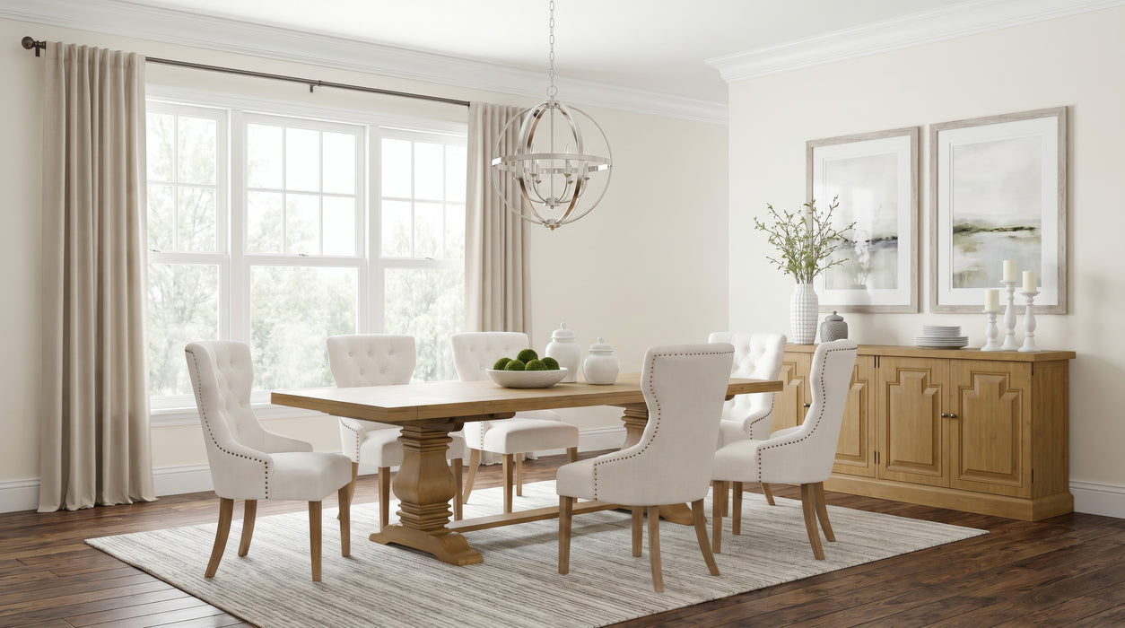 Florence 9-Piece Tufted Wingback Dining Set Rustic Honey and Beige