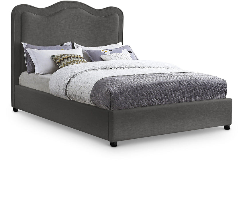 Cama tapizada de tela con textura de lino Felix