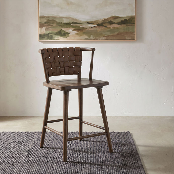 Tallis Woven Faux Leather Back Counter Chair Brown (Set of 2)