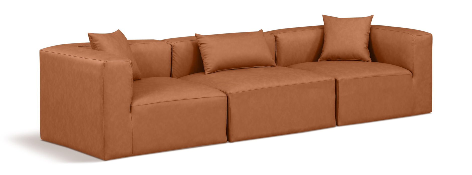 Cube 108" Vegan Leather Upholstered 3pc. Modular Sofa