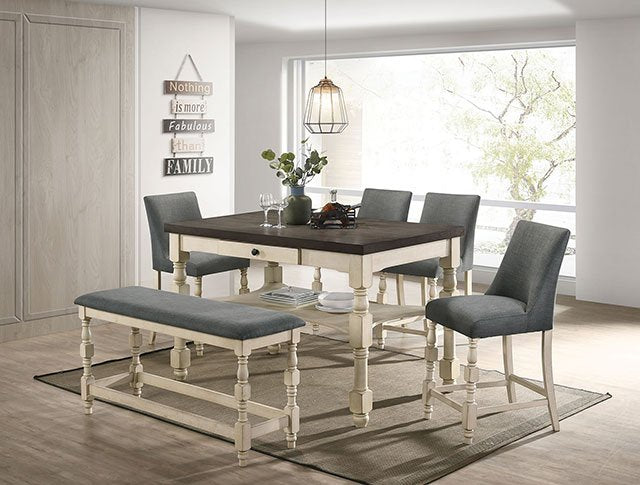 Plymouth Counter Ht. Bench - Ivory/Dark Gray