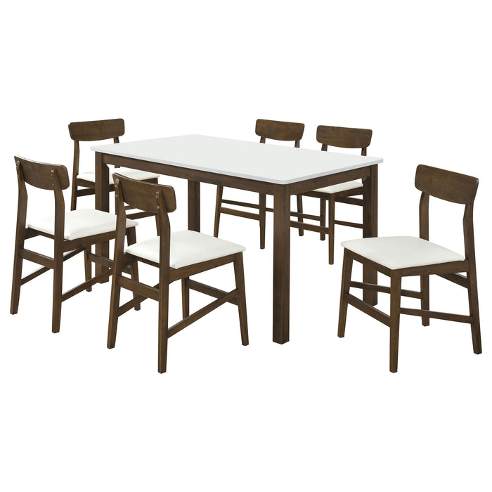 Juego de comedor rectangular Merrin de 7 piezas de 55" - blanco roto y nogal