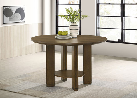 Mesa de comedor redonda de madera Ottowa de 47 pulgadas con estante, marrón