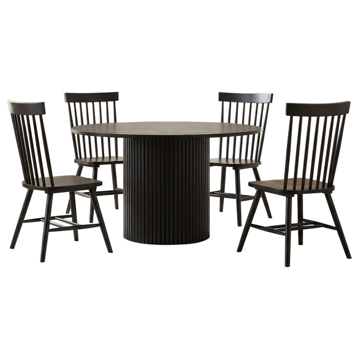 Juego de comedor redondo de madera Hamlyn de 5 piezas - negro