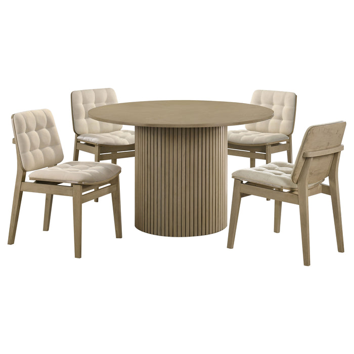 Juego de comedor redondo de madera Hamlyn de 5 piezas - crema y roble natural