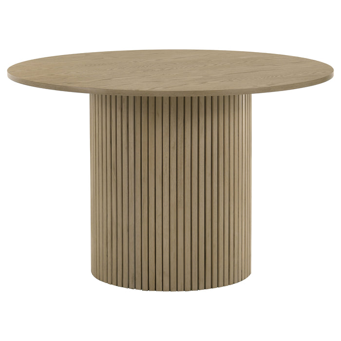 Juego de comedor redondo de madera Hamlyn de 5 piezas - crema y roble natural