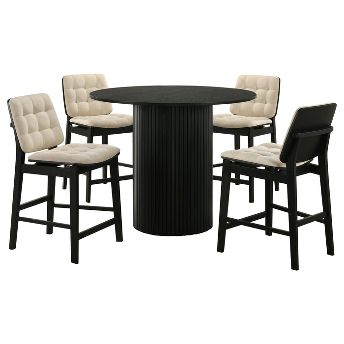 Juego de comedor altura mostrador redondo de madera Hamlyn de 5 piezas - crema y negro