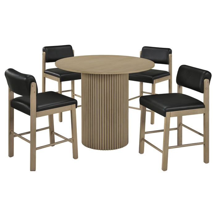 Juego de comedor altura mostrador redondo de madera Hamlyn de 5 piezas - negro y roble natural