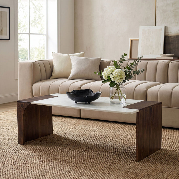 Enna Genuine Marble And Mango Wood End Table