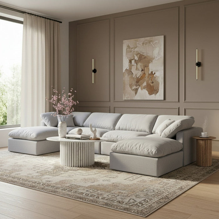 Indulge 140" Linen Textured Fabric Upholstered 6pc. Modular Sectional