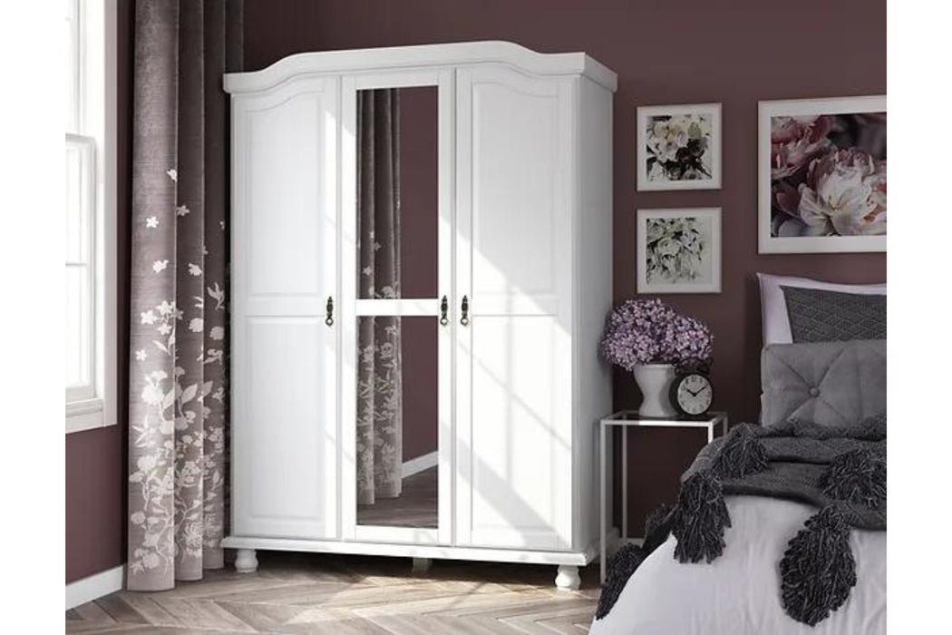 8101M - 100% Solid Wood Kyle 3-Mirrored Door Wardrobe Armoire With Optional Shelves