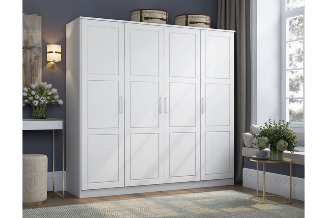 7301D - 100% Solid Wood Cosmo 4-Door Wardrobe Armoire, Raised Panel Doors With Optional Shelves