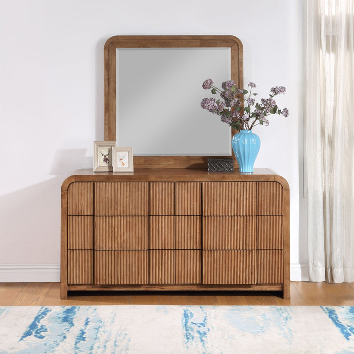 Fluted 38" W X 40" H Solid Wood And Oak Veneer Mirror