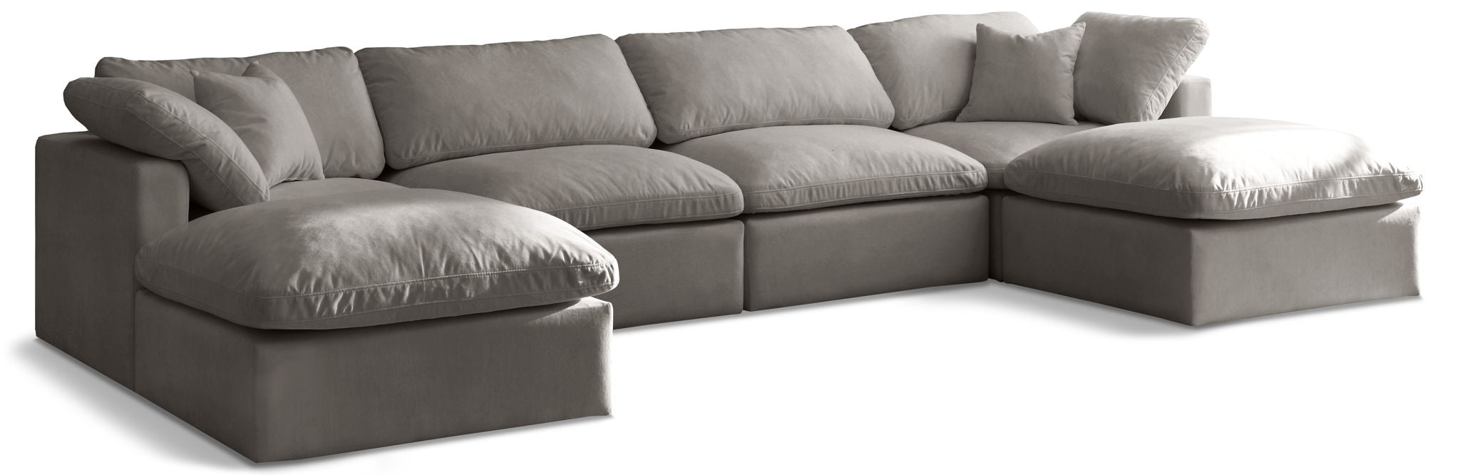 Plush 140" Velvet Upholstered Standard Comfort 6pc. Modular Sectional
