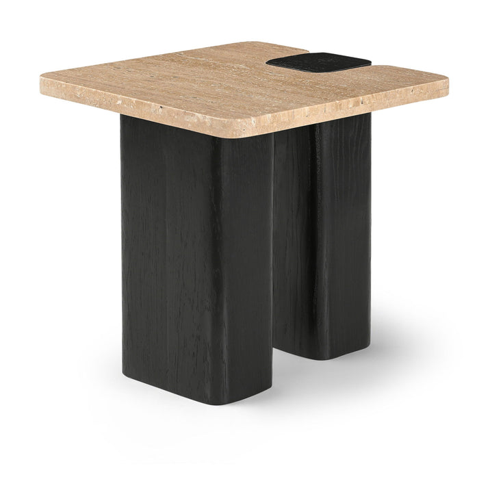 Ravenna Genuine Travertine Top And Oak Wood Base End / Side Table
