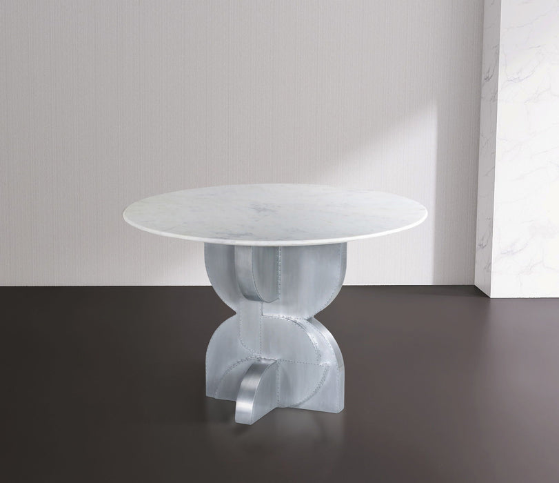 Mesa de comedor con cubierta de mármol genuino con base de latón Alden de 48"