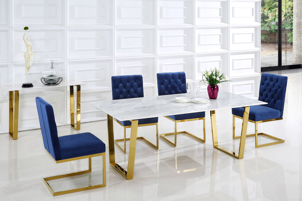 Cameron 78" Marble Veneer Top And Gold Steel Base Dining Table