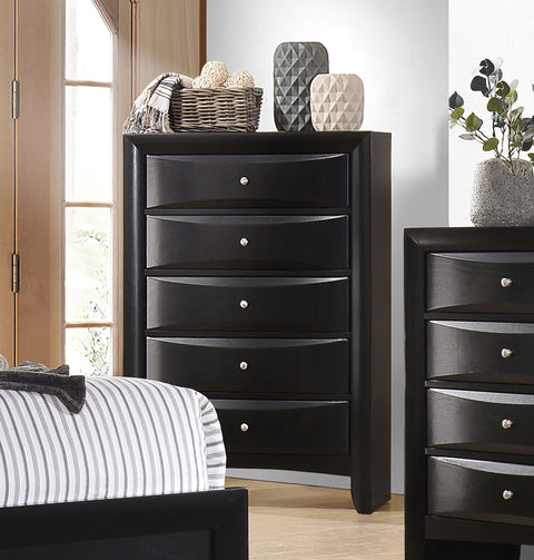 Cómoda para dormitorio Briana de 5 cajones negra
