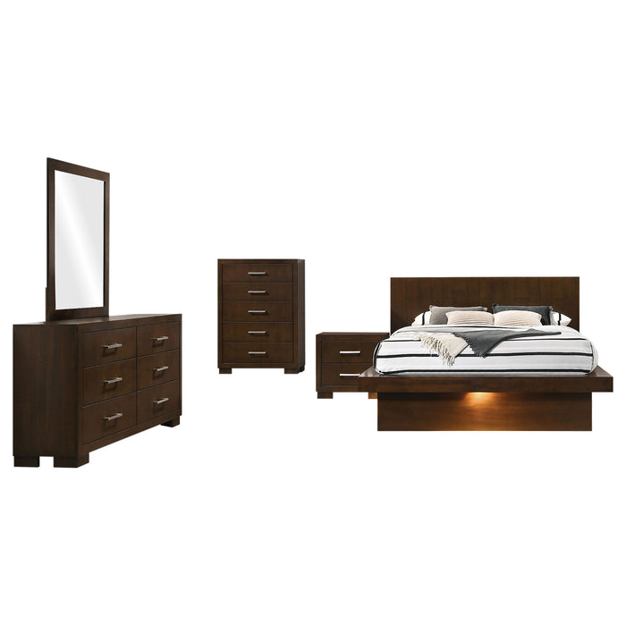 Juego de dormitorio con LED Jessica tamaño Queen de 5 piezas - capuchino
