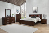 Jessica Wood Queen LED Cama de Almacenamiento con Estantería y Luces LED Cappuccino