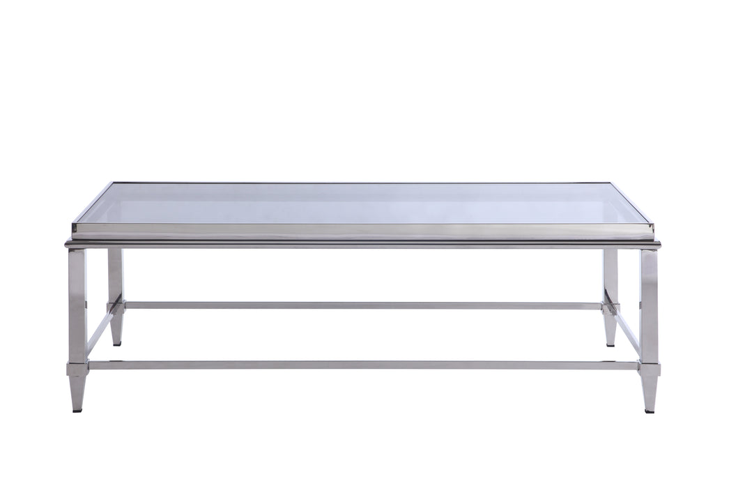 Contemporary Rectangular Cocktail Table w/ Glass Top & Gray Trim 2035-RCT-CT