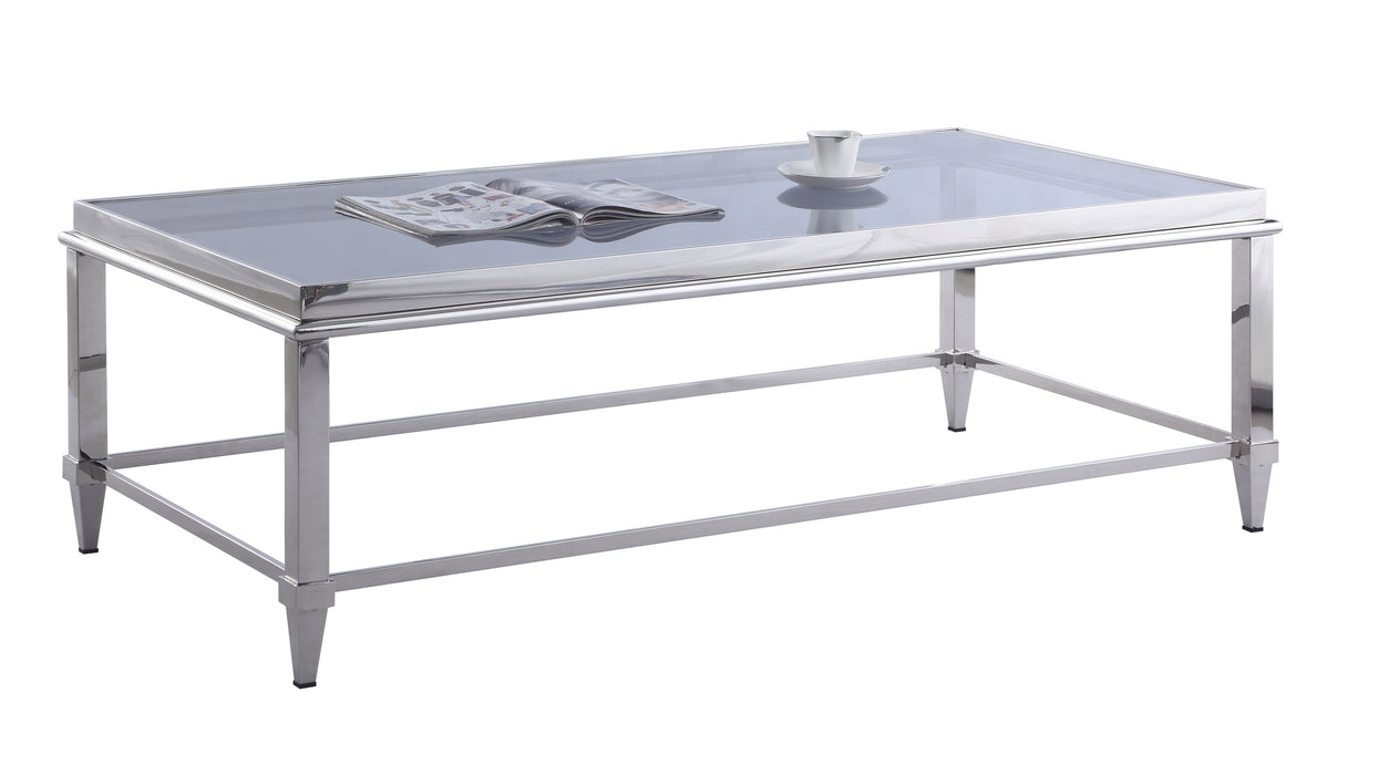 Contemporary Rectangular Cocktail Table w/ Glass Top & Gray Trim 2035-RCT-CT