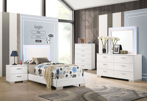 Coaster Felicity 6-Piece Twin Bedroom Set White High Gloss with 48-Inch Headboard (Model 203500T-S5L)