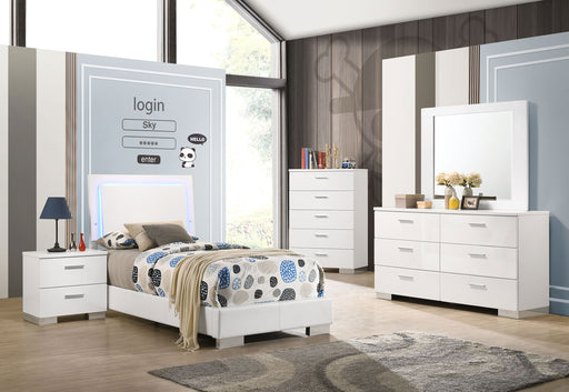 Coaster Felicity 6-Piece Twin Bedroom Set White High Gloss with 48-Inch Headboard (Model 203500T-S5)