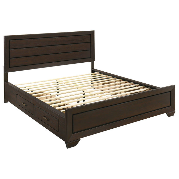 Cama de panel de madera con almacenamiento Kauffman - cacao oscuro