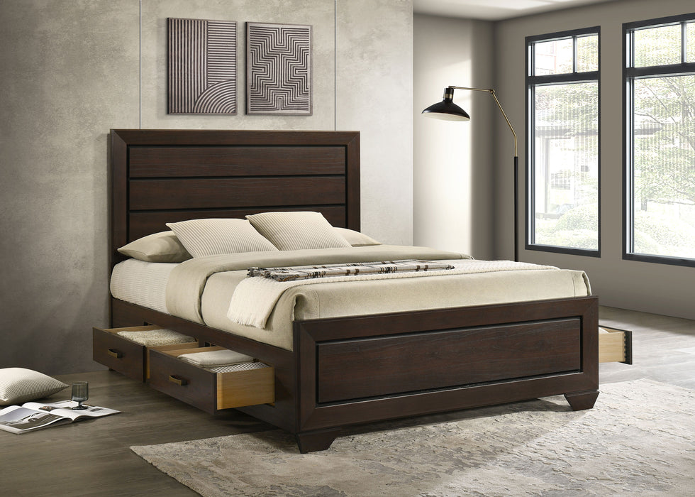 Cama de panel de madera con almacenamiento Kauffman - cacao oscuro